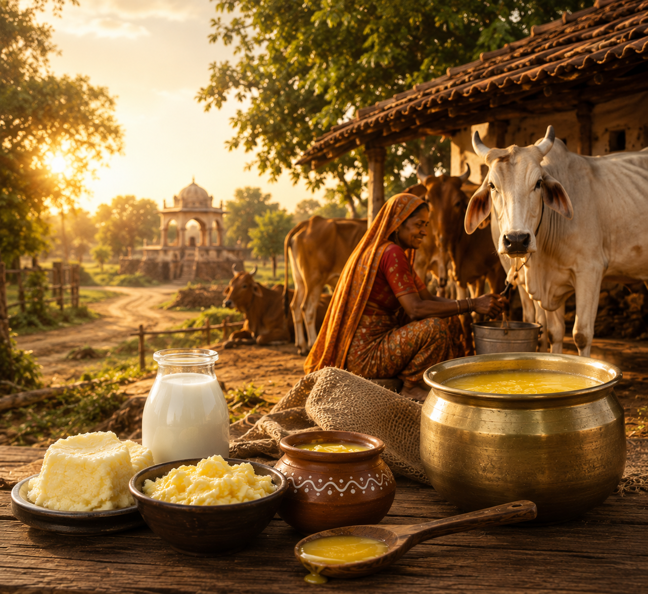 Indian gaushala with cows